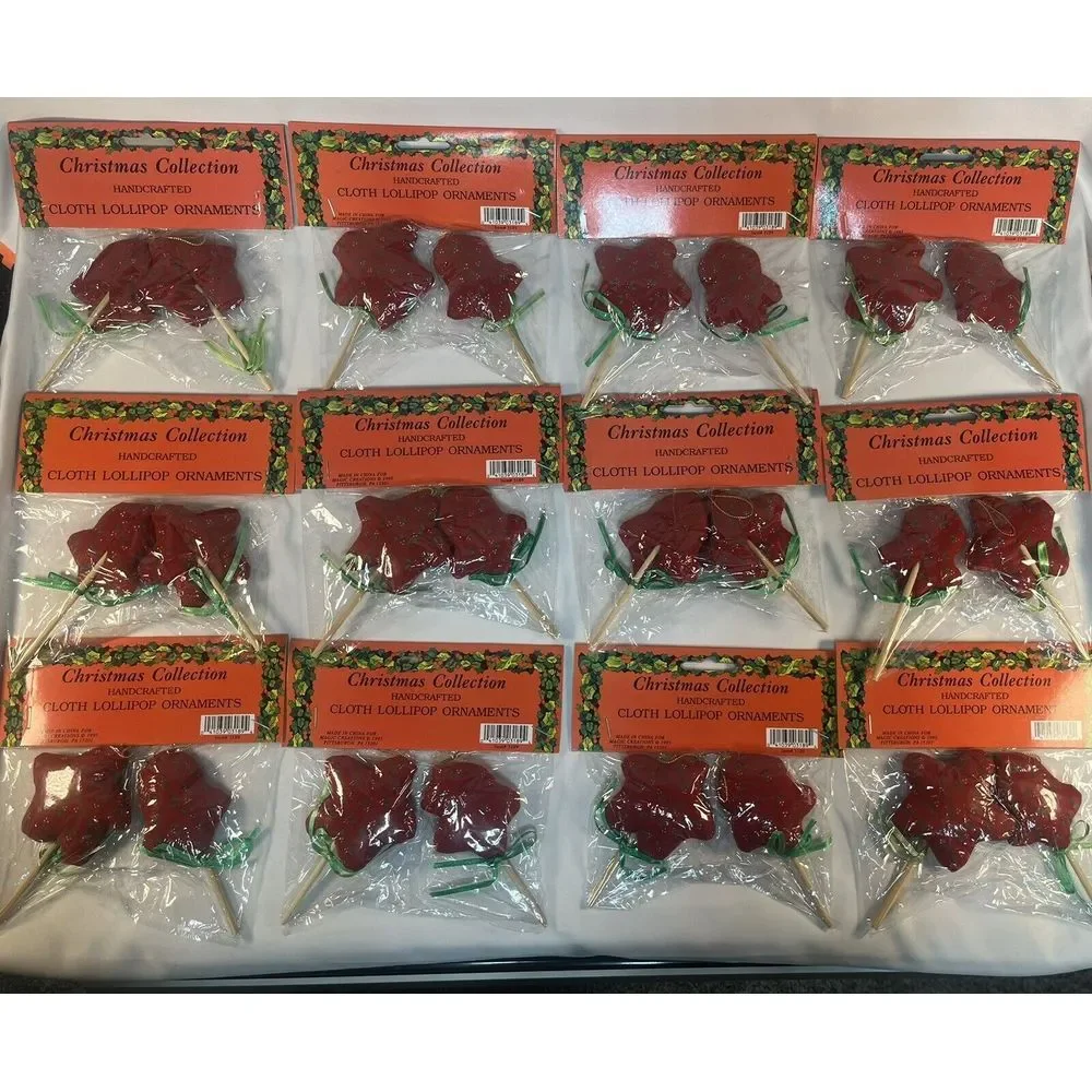 Vintage Fabric Plush 24 Christmas Tree Ornaments Lollipop Style Holly Berry Lot‎